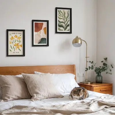 Set 3 tablouri cu motive florale și forme abstracte cu frunze