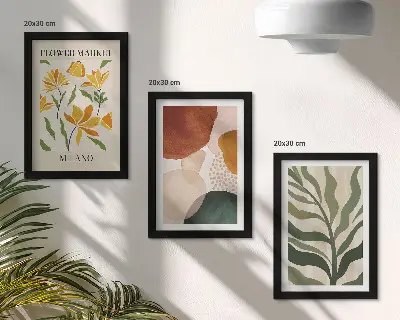 Set 3 tablouri cu motive florale și forme abstracte cu frunze