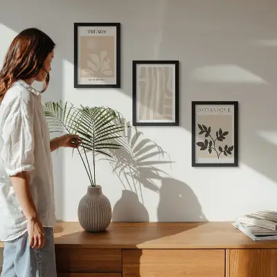 Galerie de perete modele elegante cu plante în nuanțe de bej și negru