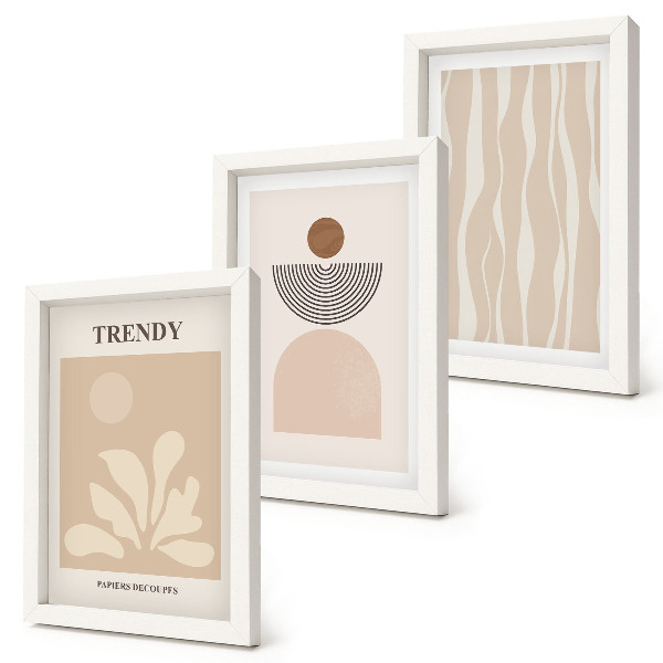 Set 3 tablouri Compoziții abstracte elegante în nuanțe de bej