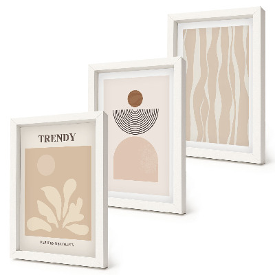 Set 3 tablouri Compoziții abstracte elegante în nuanțe de bej
