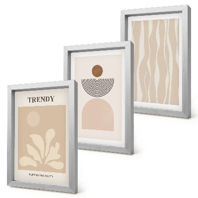 Set 3 tablouri Compoziții abstracte elegante în nuanțe de bej
