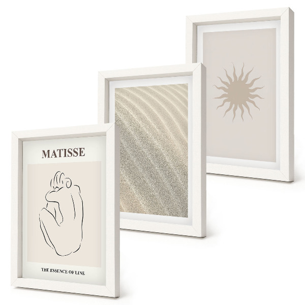Set 3 tablouri Linii minimaliste, nisip, valuri și soare