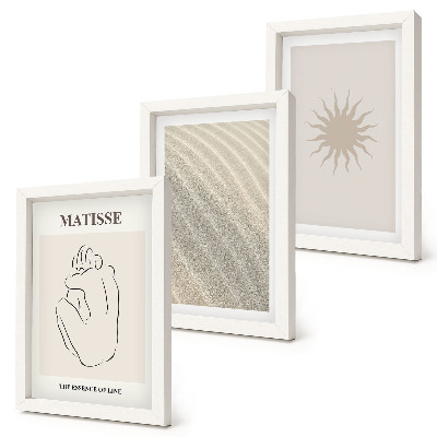 Set 3 tablouri Linii minimaliste, nisip, valuri și soare