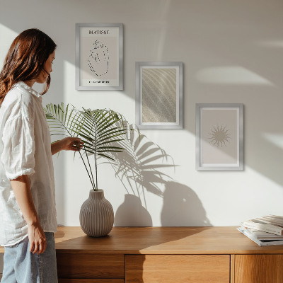 Set 3 tablouri Linii minimaliste, nisip, valuri și soare