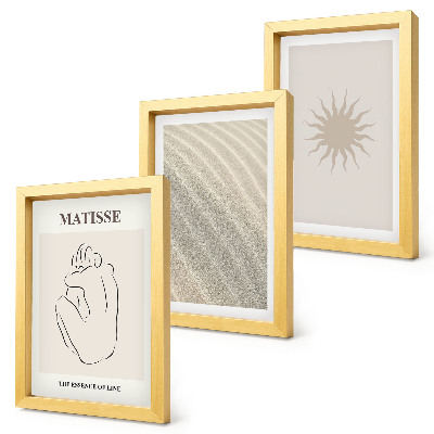 Set 3 tablouri Linii minimaliste, nisip, valuri și soare