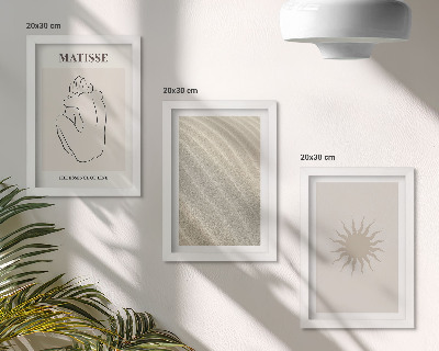 Set 3 tablouri Linii minimaliste, nisip, valuri și soare
