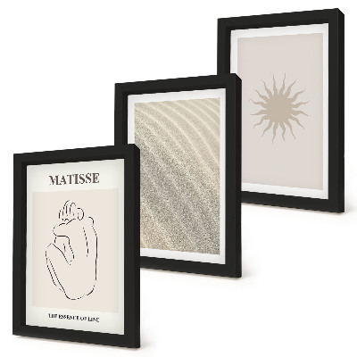 Set 3 tablouri Linii minimaliste, nisip, valuri și soare