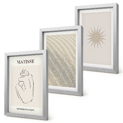 Set 3 tablouri Linii minimaliste, nisip, valuri și soare