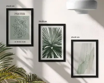Galerie de perete cu modele vegetale în nuanțe de verde și bej