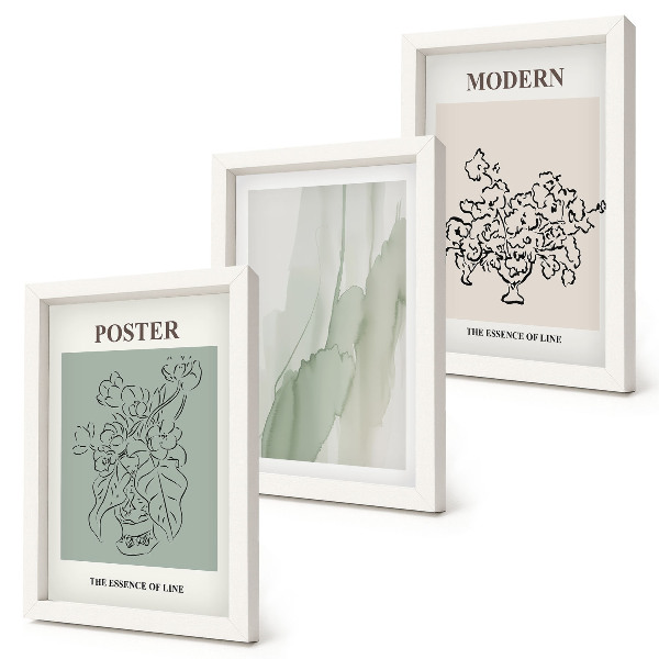 Set 3 tablouri Flori într-o vază într-un stil modern și minimalist
