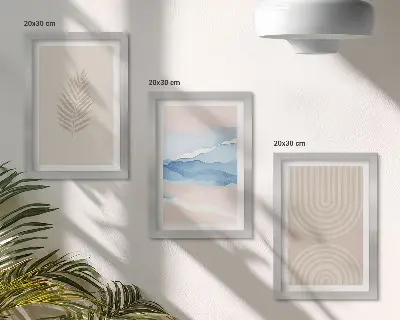 Set 3 tablouri cu model de frunze și valuri în nuanțe de bej și albastru