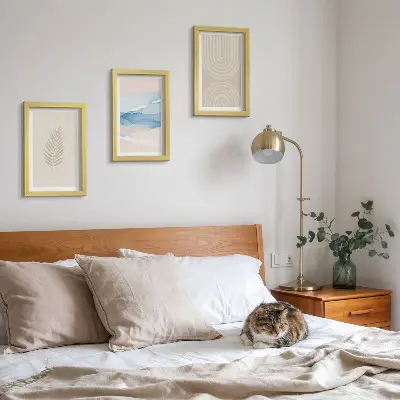 Set 3 tablouri cu model de frunze și valuri în nuanțe de bej și albastru