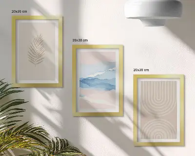 Set 3 tablouri cu model de frunze și valuri în nuanțe de bej și albastru