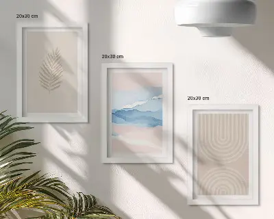 Set 3 tablouri cu model de frunze și valuri în nuanțe de bej și albastru