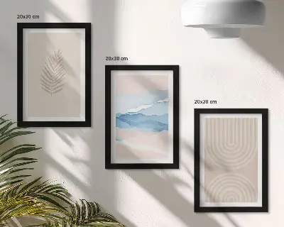 Set 3 tablouri cu model de frunze și valuri în nuanțe de bej și albastru