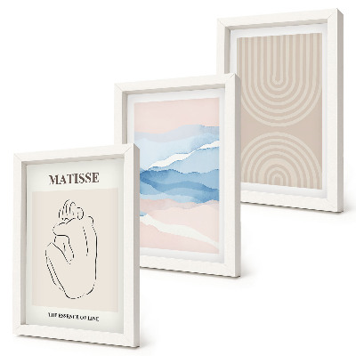 Set 3 tablouri Linii și valuri în nuanțe pastelate cu un accent minimalist
