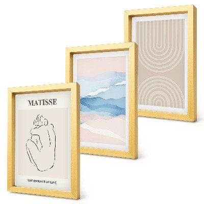 Set 3 tablouri Linii și valuri în nuanțe pastelate cu un accent minimalist