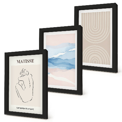 Set 3 tablouri Linii și valuri în nuanțe pastelate cu un accent minimalist