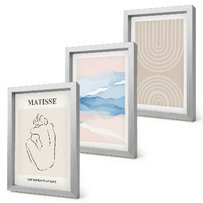 Set 3 tablouri Linii și valuri în nuanțe pastelate cu un accent minimalist
