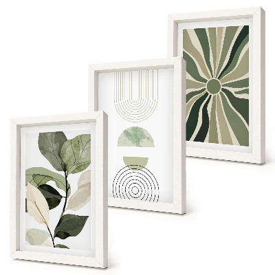 Set 3 tablouri Motive vegetale cu forme geometrice în verde