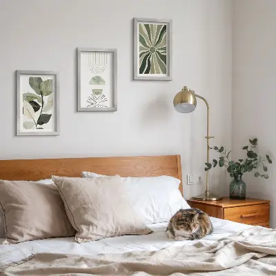 Set 3 tablouri cu motive vegetale și forme geometrice în nuanțe de verde