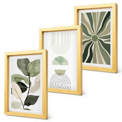 Set 3 tablouri Motive vegetale cu forme geometrice în verde