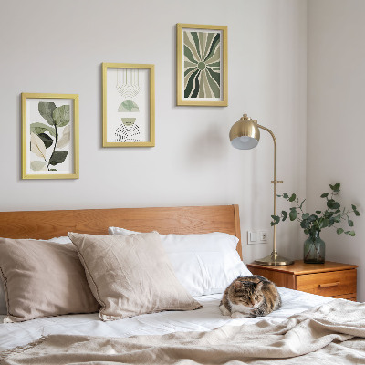 Set 3 tablouri Motive vegetale cu forme geometrice în verde