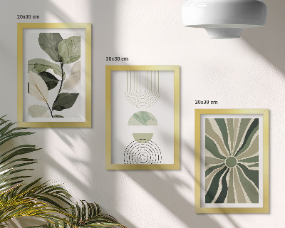 Set 3 tablouri Motive vegetale cu forme geometrice în verde