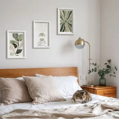 Set 3 tablouri cu motive vegetale și forme geometrice în nuanțe de verde