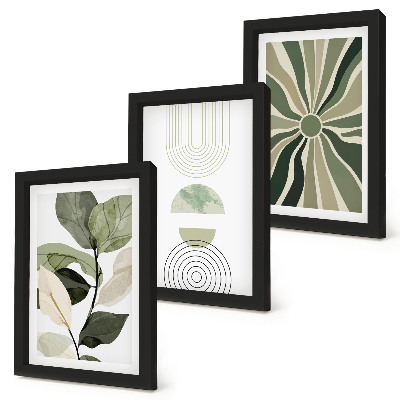 Set 3 tablouri Motive vegetale cu forme geometrice în verde