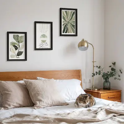 Set 3 tablouri cu motive vegetale și forme geometrice în nuanțe de verde
