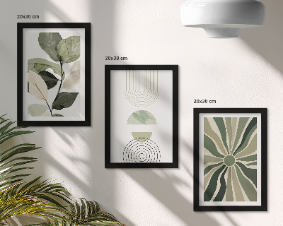 Set 3 tablouri Motive vegetale cu forme geometrice în verde