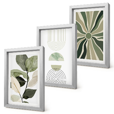 Set 3 tablouri Motive vegetale cu forme geometrice în verde