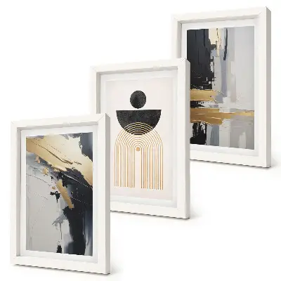 Set de 3 tablouri cu compoziție abstractă geometrică elegantă