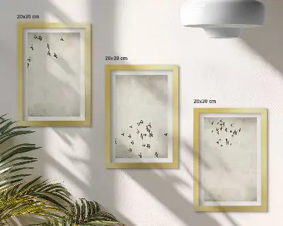Galerie de perete pictură minimalistă cu păsări în zbor