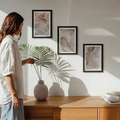 Set 3 tablouri cu textură de piatră și modele abstracte de marmură