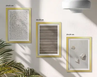 Galerie de perete cu texturi naturale de lemn, pietre și frânghie
