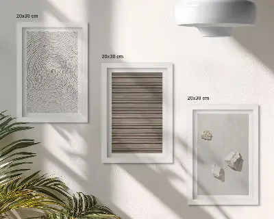 Galerie de perete cu texturi naturale de lemn, pietre și frânghie