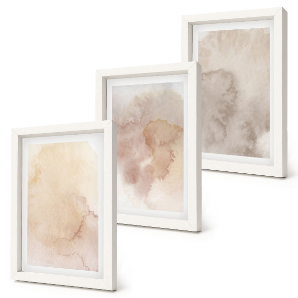 Set 3 tablouri Acuarele calde pe pânză cu texturi pastelate