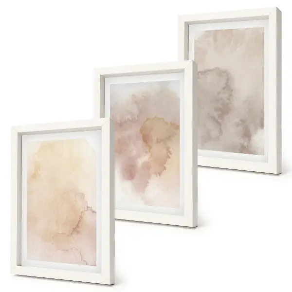 Set de 3 tablouri cu acuarele calde pe pânză și texturi pastelate