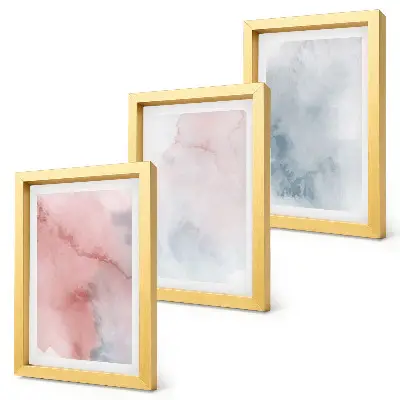 Set de 3 tablouri cu acuarele pastelate pe pânză și texturi colorate