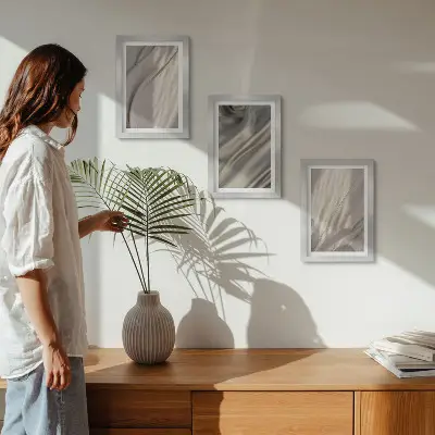 Set 3 tablouri cu prim-plan al structurilor de țesături naturale în stil boho