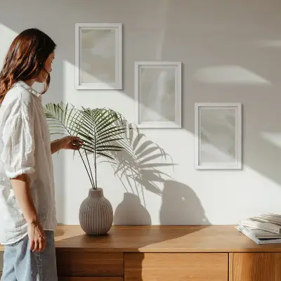 Galerie de perete picturi abstracte strălucitoare pe pânză în stil boho delicat