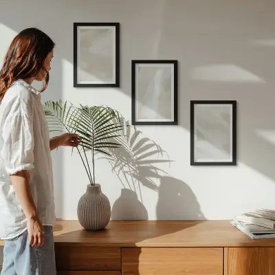 Galerie de perete picturi abstracte strălucitoare pe pânză în stil boho delicat