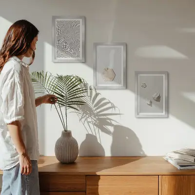 Set 3 tablouri cu texturi ușoare pe nisip în stil boho delicat