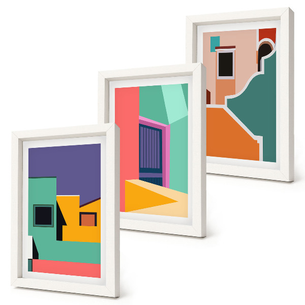 Set 3 tablouri Ilustrații colorate ale orașului într-un stil modern