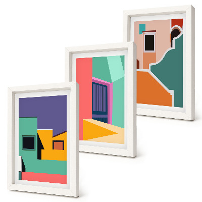 Set 3 tablouri Ilustrații colorate ale orașului într-un stil modern