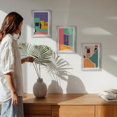 Set 3 tablouri Ilustrații colorate ale orașului într-un stil modern