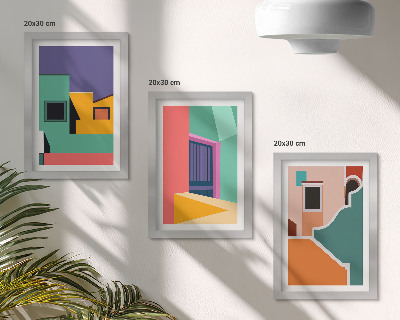 Set 3 tablouri Ilustrații colorate ale orașului într-un stil modern